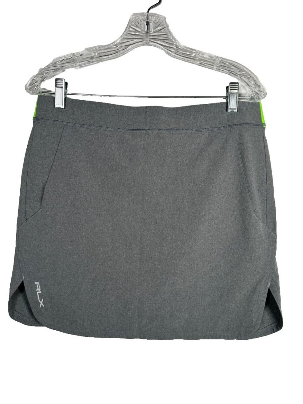 RLX Ralph Lauren Medium Skort Gray Lime Green Mini Tennis Pull On Stretch